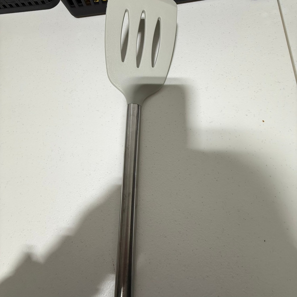 Gray Slotted Silicone Spatula‎ Stainless Steel Handle Kitchen Turner Utensil